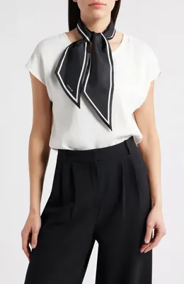 Vince Vince Stripe Silk Scarf in Black Optic White — Women Winter black Accessories