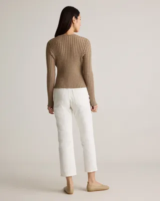 Quince Quince | Women's Eco-Knit Cropped Rib Cardigan Sweater in Warm Taupe — Women Autumn grey Sweaters & Knits