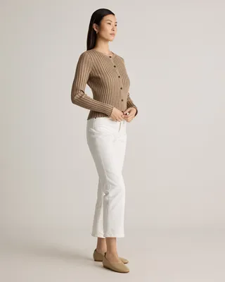 Quince Quince | Women's Eco-Knit Cropped Rib Cardigan Sweater in Warm Taupe — Women Autumn grey Sweaters & Knits