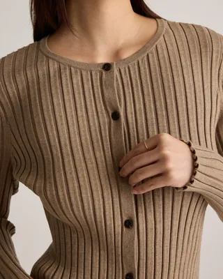 Quince Quince | Women's Eco-Knit Cropped Rib Cardigan Sweater in Warm Taupe — Women Autumn grey Sweaters & Knits