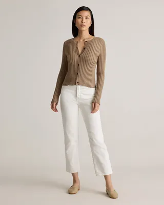 Quince Quince | Women's Eco-Knit Cropped Rib Cardigan Sweater in Warm Taupe — Women Autumn grey Sweaters & Knits