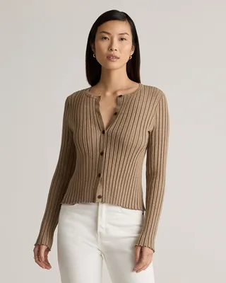 Quince Quince | Women's Eco-Knit Cropped Rib Cardigan Sweater in Warm Taupe — Women Autumn grey Sweaters & Knits