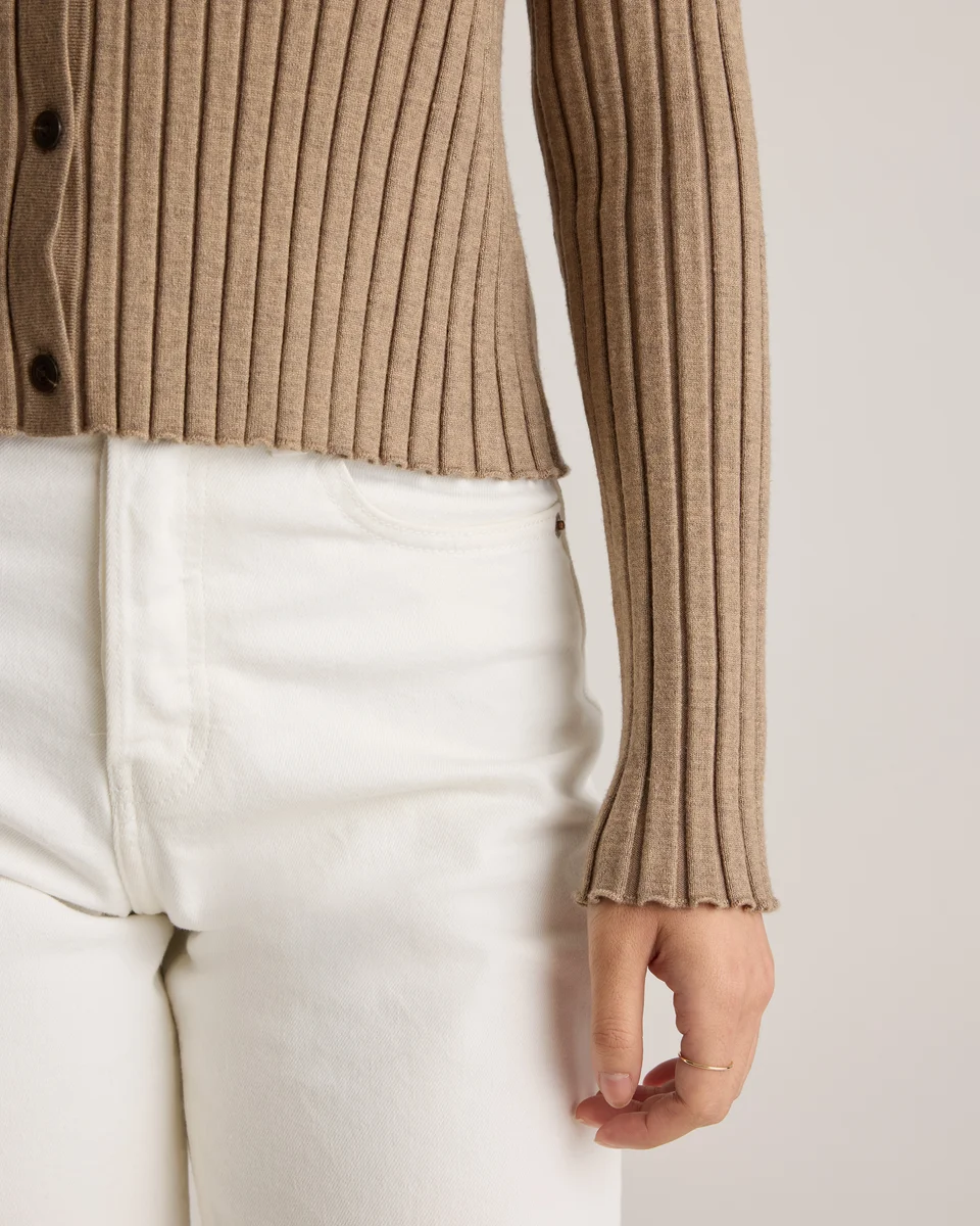 Quince Quince | Women's Eco-Knit Cropped Rib Cardigan Sweater in Warm Taupe — Women Autumn grey Sweaters & Knits