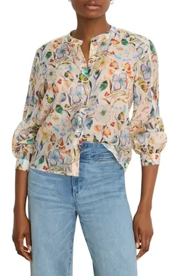 NIC+ZOE NIC+ZOE Pressed Flower Print Button-Up Shirt in Neutral Multi — Women Spring white Tops