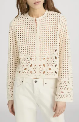 FRAME FRAME The Postcard Open Stitch Cardigan in Cream — Women Spring white Tops