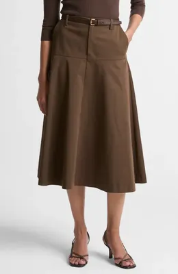 Vince Vince Utility Flare Midi Skirt in Willow — Women Autumn brown Skirts