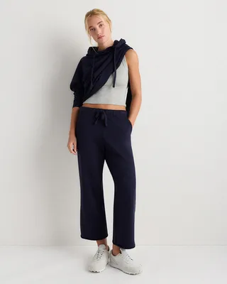 Quince Quince | Women's Organic French Terry Cropped Wide Leg Pants in Deep Navy — Women Winter navy Trousers & Chinos