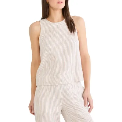 NIC+ZOE NIC+ZOE Pinstripe Cotton Blend Gauze Tank in Neutral Mix — Women Spring ivory Tops