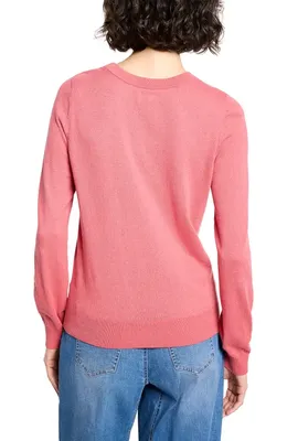 NIC+ZOE NIC+ZOE Pure Cotton Crewneck Sweater in Cranberry — Women Spring coral Tops