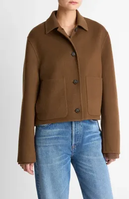 Vince Vince Wool Blend Short Jacket in Hazelnut — Women Autumn brown Outerwear