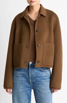 Vince Vince Wool Blend Short Jacket in Hazelnut — Women Autumn brown Outerwear