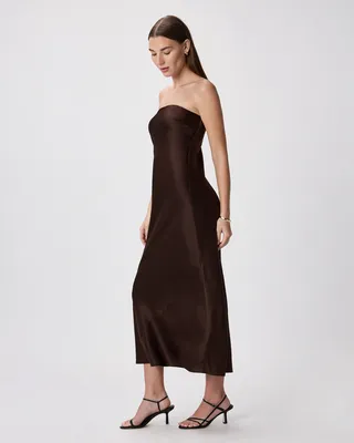Quince Quince | Women's Strapless Midi Dress in Hot Fudge — Women Autumn chocolate Midi Dresses