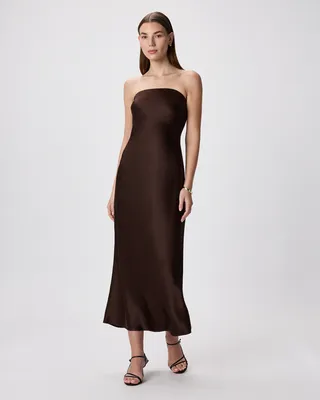 Quince Quince | Women's Strapless Midi Dress in Hot Fudge — Women Autumn chocolate Midi Dresses