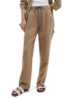 rag & bone rag & bone Atlas Linen Drawstring Carpenter Pants in Tan — Women Autumn beige Pants