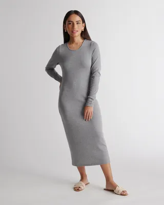 Quince Quince | Women's Tencel Rib Knit Long Sleeve Dress in Heather Grey — Women Summer silver Dresses