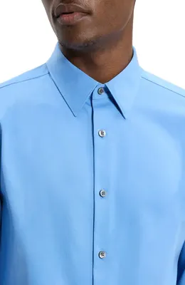 Theory Theory Sylvain ND Structure Knit Button-Up Shirt in Crisp Blue - 2Qk — Men Summer blue Tops