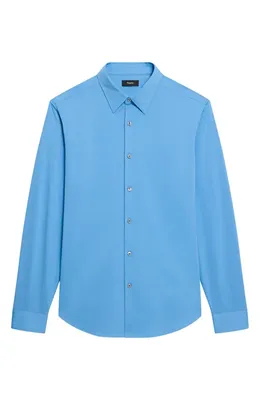 Theory Theory Sylvain ND Structure Knit Button-Up Shirt in Crisp Blue - 2Qk — Men Summer blue Tops