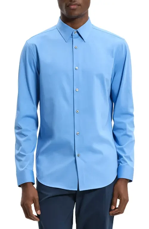 Theory Theory Sylvain ND Structure Knit Button-Up Shirt in Crisp Blue - 2Qk — Men Summer blue Tops