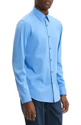 Theory Theory Sylvain ND Structure Knit Button-Up Shirt in Crisp Blue - 2Qk — Men Summer blue Tops
