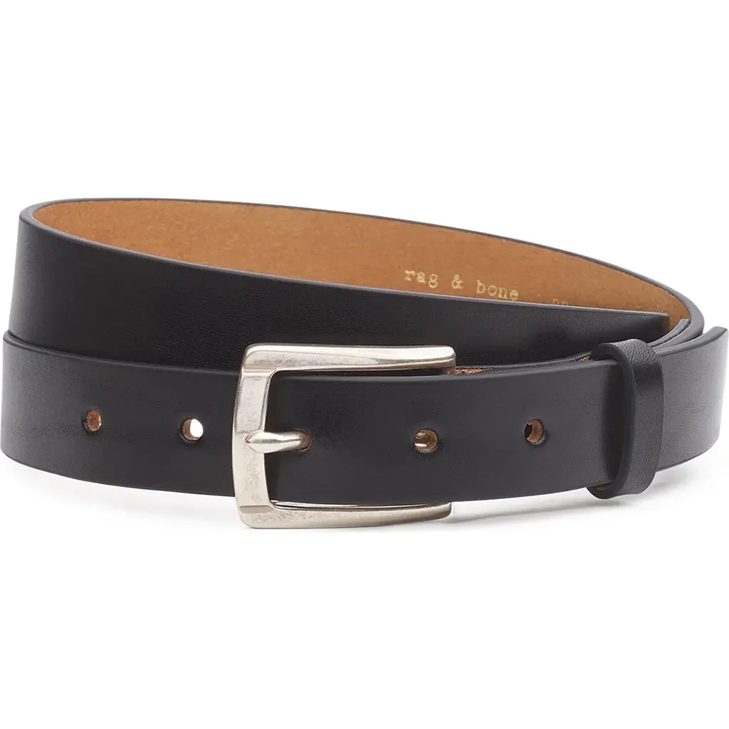 rag & bone rag & bone Logan Black Leather Belt in Black — Men Winter black Accessories