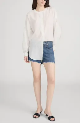 FRAME FRAME The Hang Mid Thigh Denim Cutoff Shorts in Goose — Women Winter navy Shorts