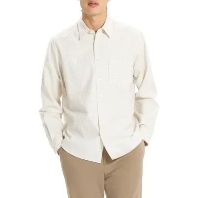 Theory Theory Weekend Woods Check Cotton Button-Up Shirt in Winter Ivory Multi — Men Winter ivory Tops