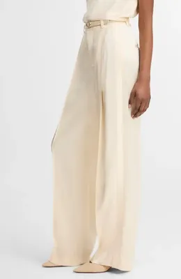 Vince Vince Pleated High Waist Satin Pants in Flax — Women Spring ivory Pants