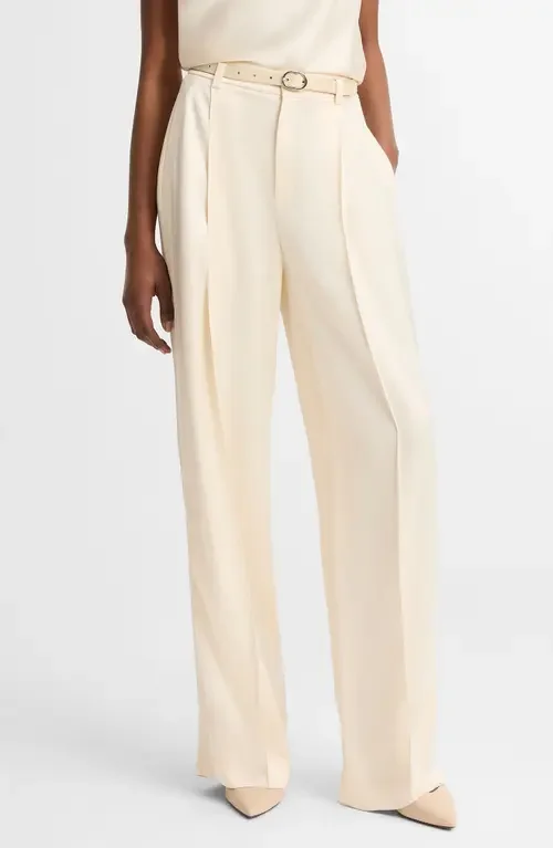 Vince Vince Pleated High Waist Satin Pants in Flax — Women Spring ivory Pants