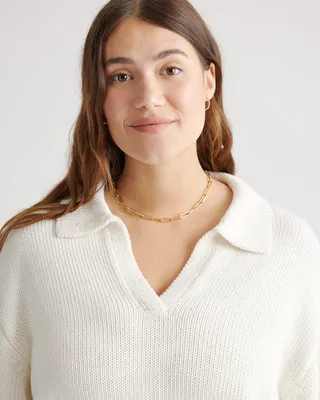 Quince Quince | Women's 100% Organic Cropped Cotton Polo Sweater in Ivory in Ivory — Women Spring Tops