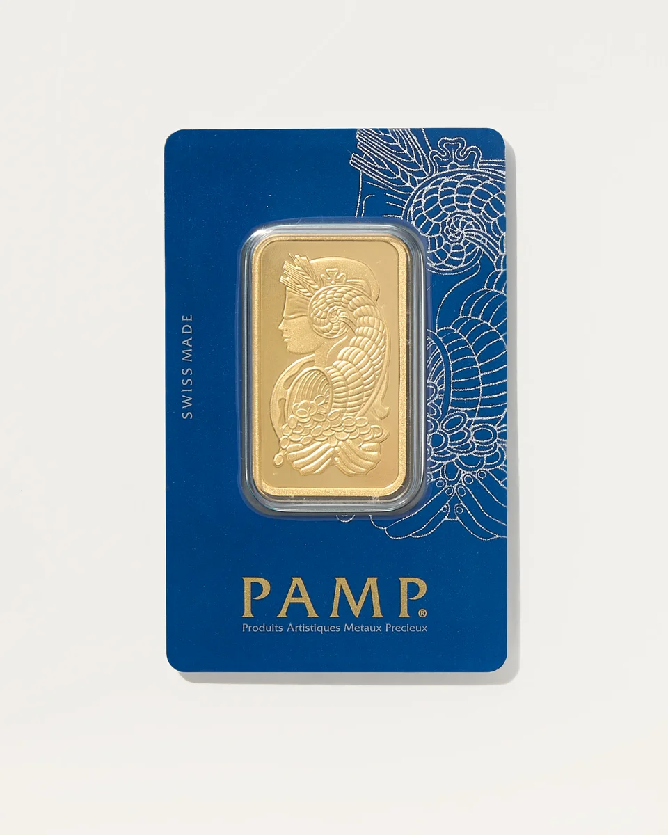 Quince Quince | 1 oz Gold Bar PAMP Lady Fortuna Veriscan in Gold — Unisex Spring yellow Accessories