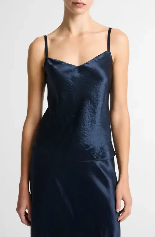 Vince Vince Crinkle Satin Camisole in Coastal — Women Summer teal Tops