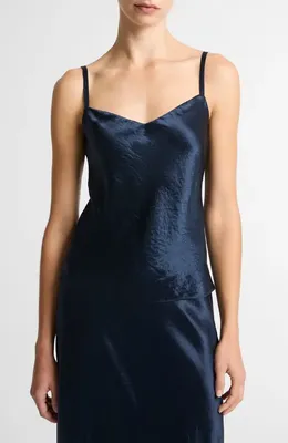 Vince Vince Crinkle Satin Camisole in Coastal — Women Summer teal Tops