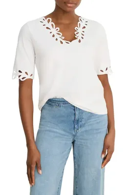 NIC+ZOE NIC+ZOE Rococo Soutache Embroidered Trim Top in Paper White — Women Spring white Tops