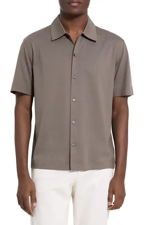 Theory Theory Relaxed Short Sleeve Button-Up Shirt in Morel - 2My — Men Winter grey Tops