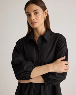 Quince Quince | Women's Poplin Midi Tunic Dress in Black — Women Winter black Midi Dresses