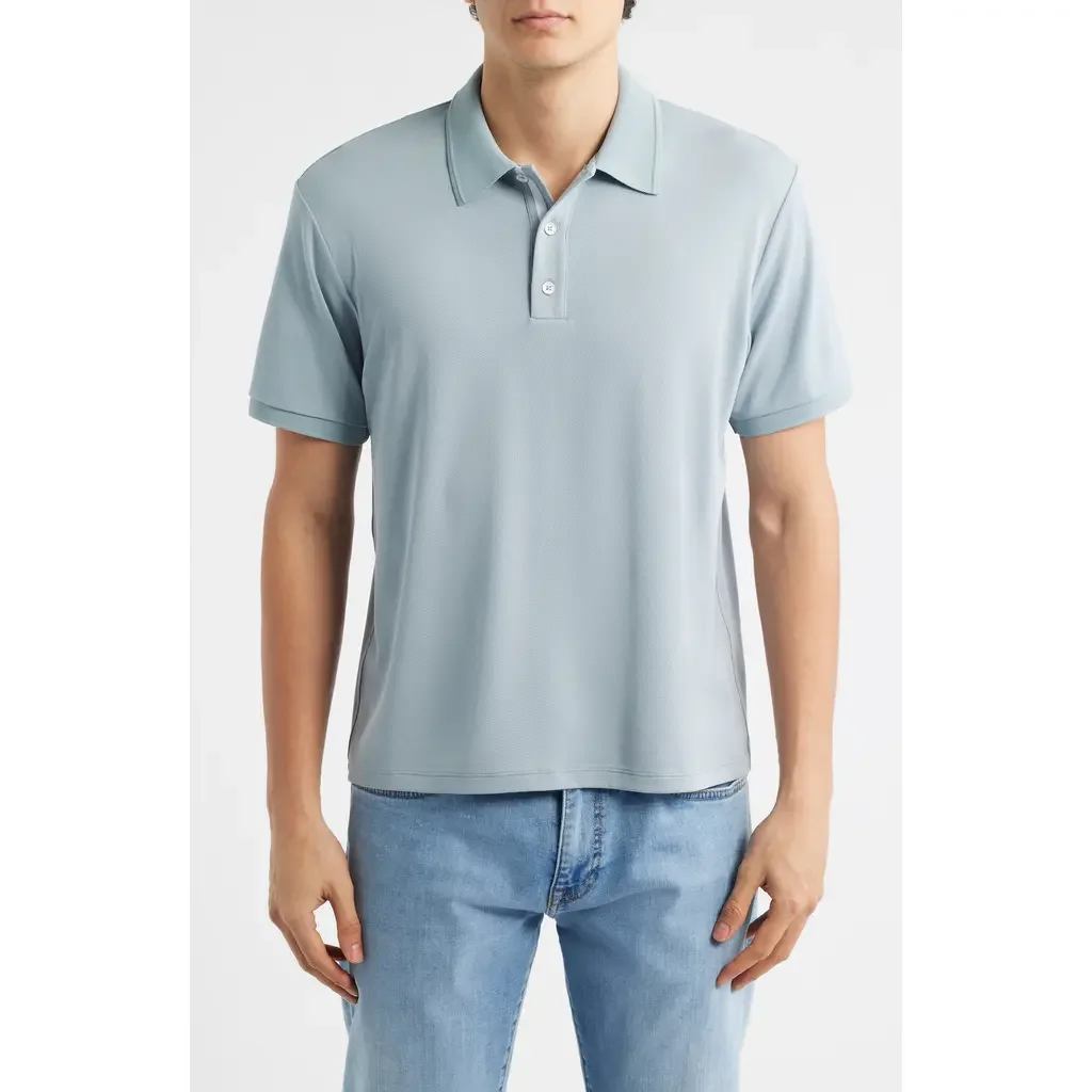 rag & bone rag & bone Slim Fit Tech Piqué Polo in Sea — Men Summer silver Tops
