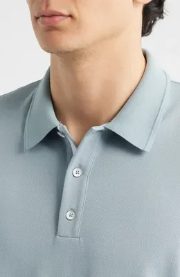 rag & bone rag & bone Slim Fit Tech Piqué Polo in Sea — Men Summer silver Polos