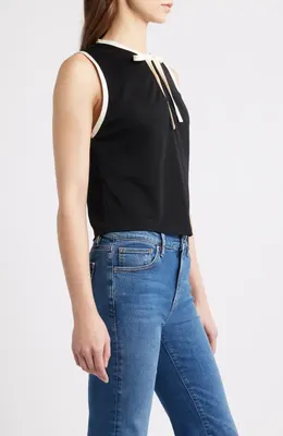 FRAME FRAME The Keyhole Tie Knit Tank in Black Multi — Women Winter black Tank Tops & Camis