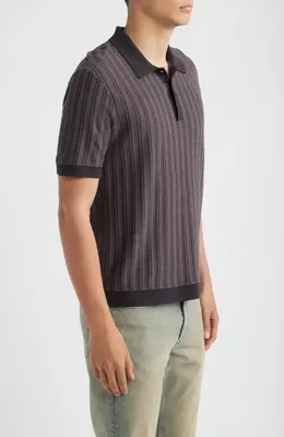 rag & bone rag & bone Zuma Stripe Terry Cloth Polo in Coal Grey — Men Winter black Tops