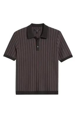 rag & bone rag & bone Zuma Stripe Terry Cloth Polo in Coal Grey — Men Winter black Tops