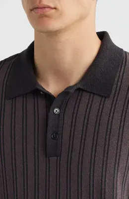 rag & bone rag & bone Zuma Stripe Terry Cloth Polo in Coal Grey — Men Winter black Polos