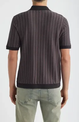 rag & bone rag & bone Zuma Stripe Terry Cloth Polo in Coal Grey — Men Winter black Tops
