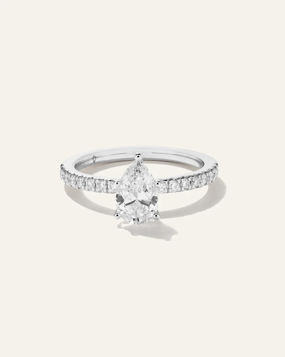 Quince Quince | Women's Lab Grown Diamond Pear Petite Pave Engagement Ring 1ct in Platinum in White Gold — Women Summer white Accessories