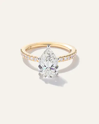 Quince Quince | Women's Lab Grown Diamond Pear Petite Pave Engagement Ring 2.5ct in Yellow Gold — Women Spring gold Accessories