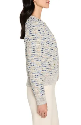 NIC+ZOE NIC+ZOE Always Shining Metallic Cotton Blend Cardigan in Ivory/blue — Women Summer white Outerwear
