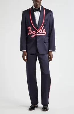 Bode Bode Major League Side Stripe Suiting Trousers in Navy — Men Winter navy Pants
