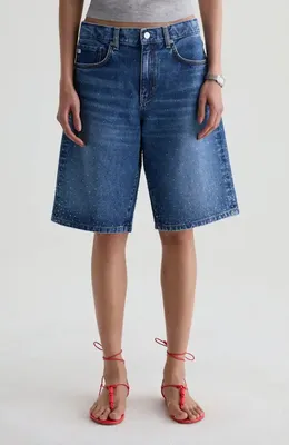 AG AG Thalia Embellished Denim Bermuda Shorts in Silverado Trail — Women Winter blue Shorts