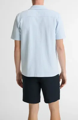 Vince Vince Stripe Seersucker Button Down Top in Rainwater/optic White — Men Summer white Tops
