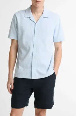 Vince Vince Stripe Seersucker Button Down Top in Rainwater/optic White — Men Summer white Tops