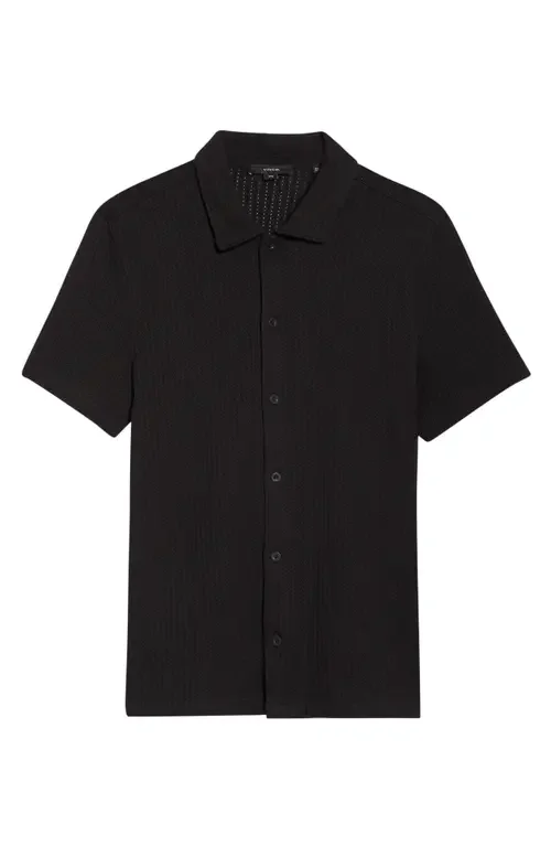 Vince Vince Cotton Blend Pointelle Button-Up Shirt in Black — Men Winter black Tops